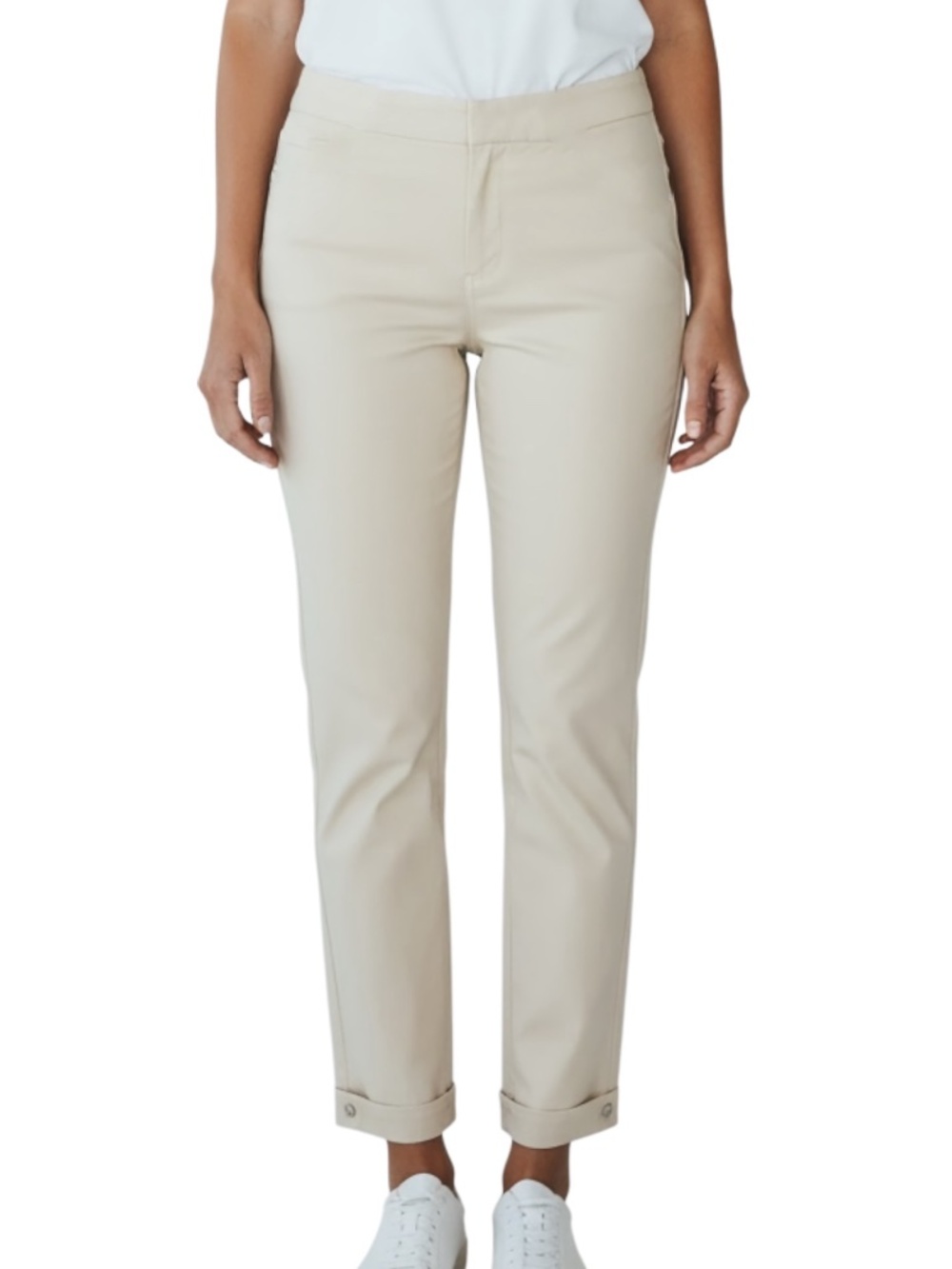 Isaac Mizrahi Cream Ankle Pants Stretch Snap Hem Classic Fit 10